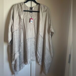 Vince Camuto Metallic Stripe Poncho / Open-Front Wrap – Ivory – NWT